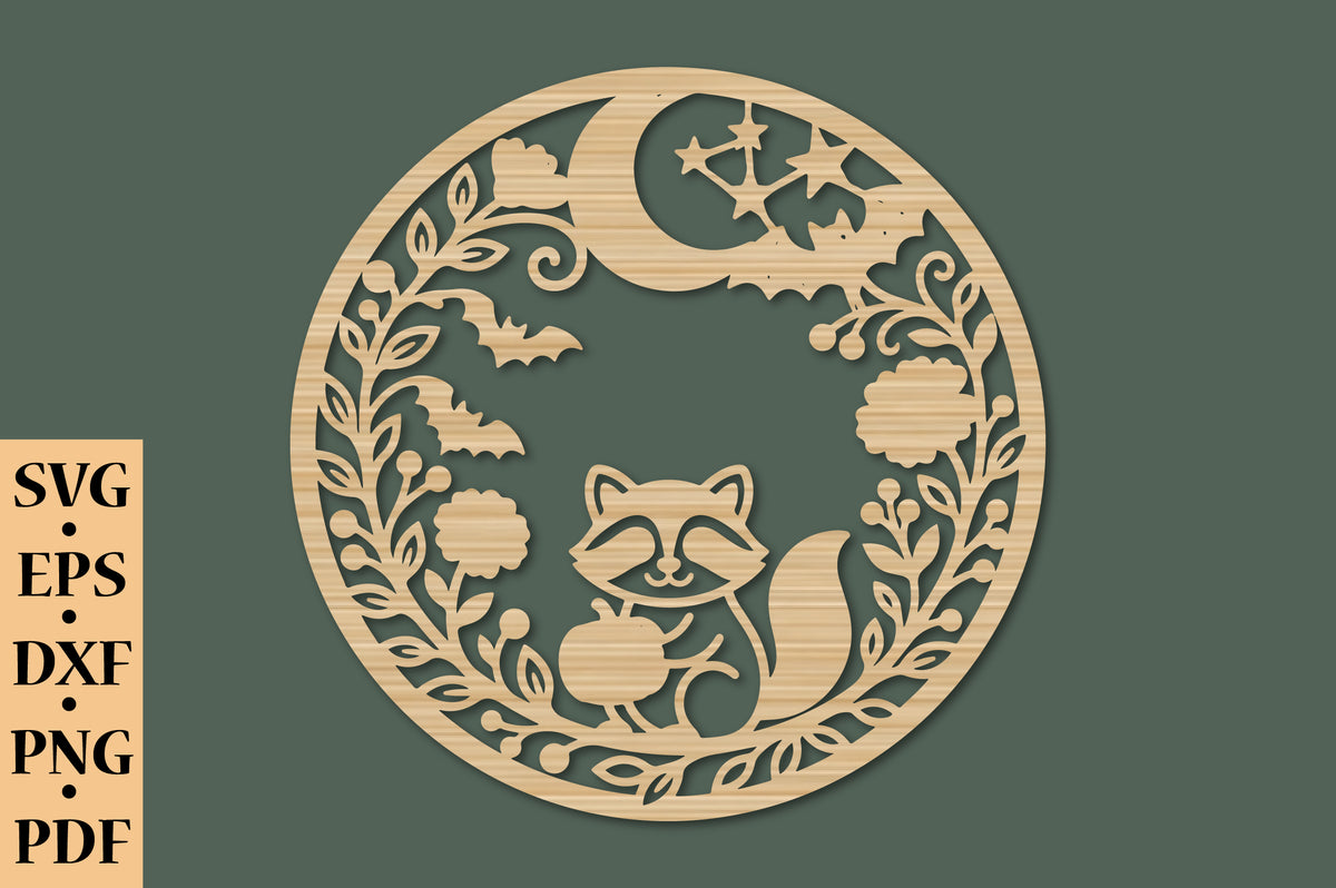Cute Raccoon Halloween Round SVG Laser Cut