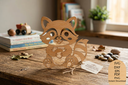 Cute Raccoon Laser Cut SVG, Woodland Animal Wall Art & Craft Design