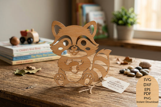 Cute Raccoon Laser Cut SVG, Woodland Animal Wall Art & Craft Design