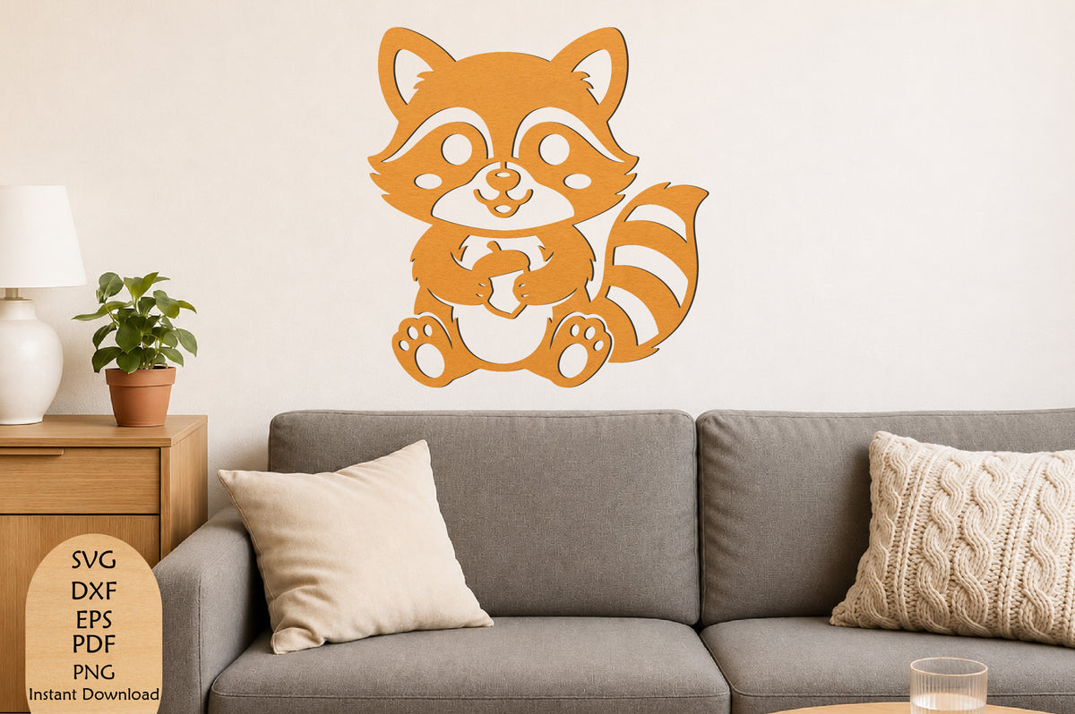 Cute Raccoon Laser Cut SVG, Woodland Animal Wall Art & Craft Design