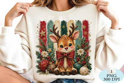 Cute Reindeer Christmas Ornament PNG