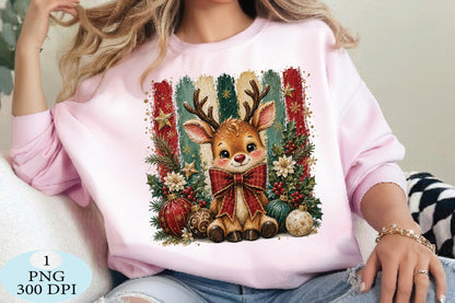Cute Reindeer Christmas Ornament PNG