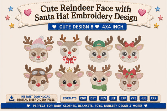 Santa Hat Reindeer Embroidery
