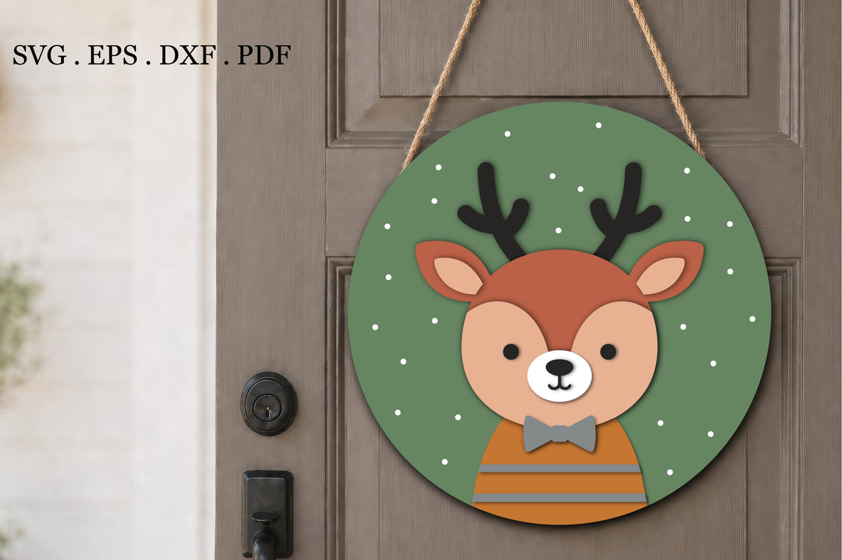 Cute Reindeer Round Sign SVG