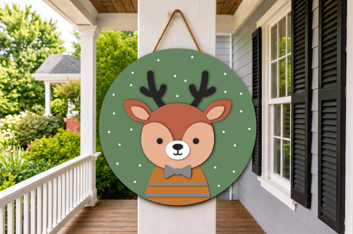 Cute Reindeer Round Sign SVG