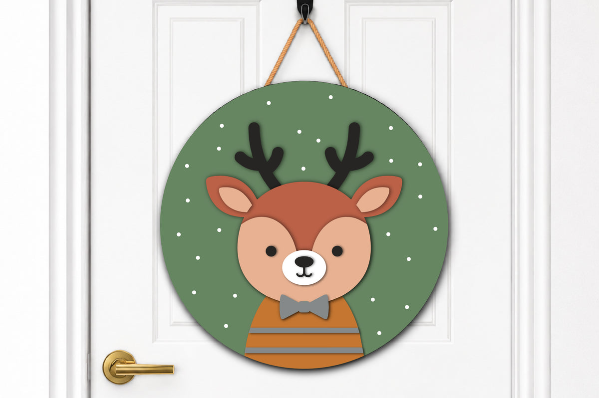 Cute Reindeer Round Sign SVG