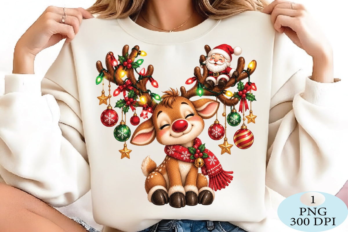Cute Reindeer Santa Christmas PNG Clipart