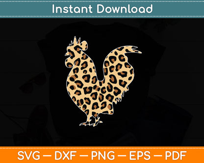 Cute Rooster Leopard Print Farm Animal Funny Svg Png Dxf Digital Cutting File
