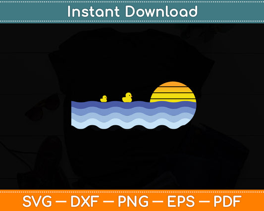 Cute Rubber Duck Vintage Retro Sunset Svg Png Dxf Digital Cutting File