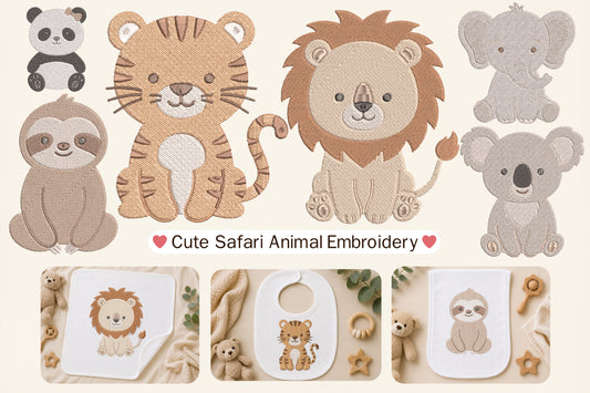 Cute Safari Animal Embroidery
