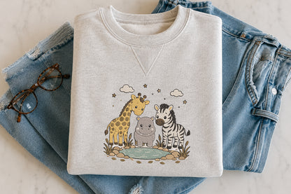 Cute Safari Embroidery Design – Adorable Safari Animal Machine Embroidery Pattern, Jungle & Wild Animal Embroidery Design