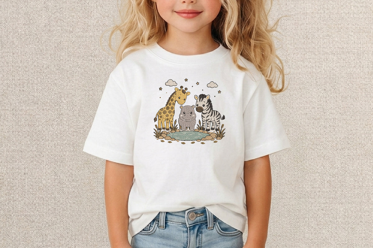 Cute Safari Embroidery Design – Adorable Safari Animal Machine Embroidery Pattern, Jungle & Wild Animal Embroidery Design