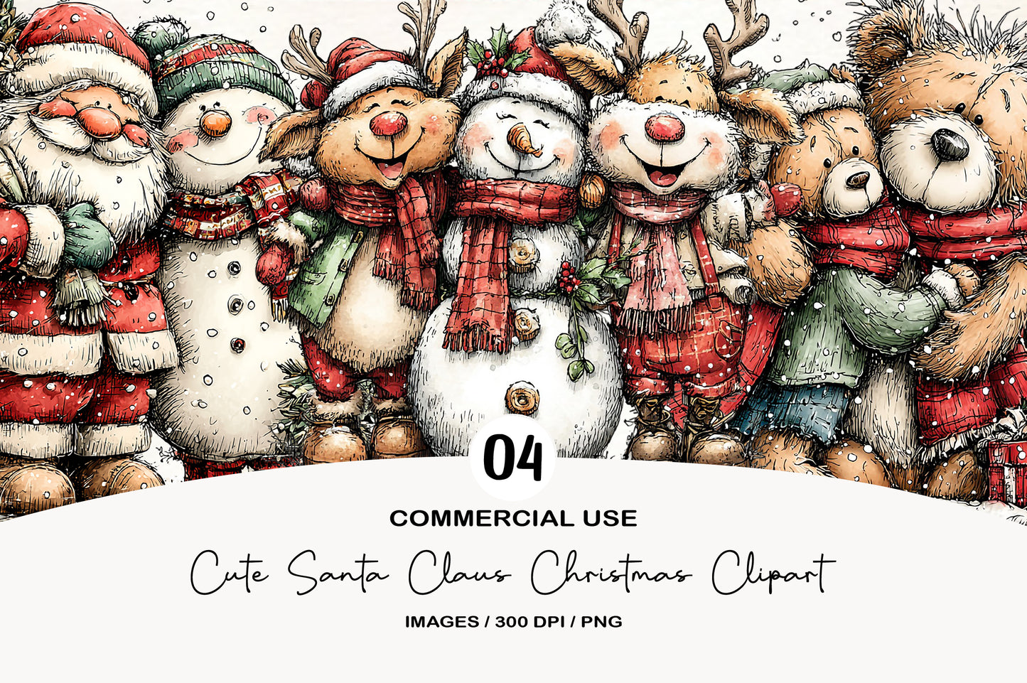 Cute Santa Claus Christmas Clipart PNG Bundle | Adorable Watercolor Holiday Santa Clipart
