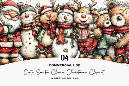 Cute Santa Claus Christmas Clipart PNG Bundle | Adorable Watercolor Holiday Santa Clipart