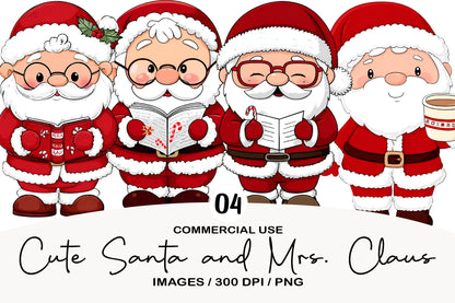 Cute Santa and Mrs Claus Clipart PNG