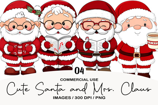 Cute Santa and Mrs Claus Clipart PNG