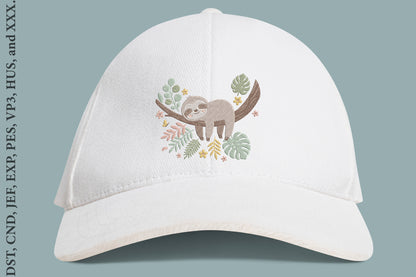 Cute Sloth Embroidery Design – Adorable Sloth Machine Embroidery Pattern, Kawaii Animal Embroidery Design
