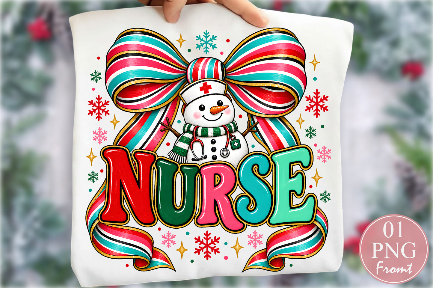 Cute Snowman Nurse PNG Christmas Medical Sublimation Design