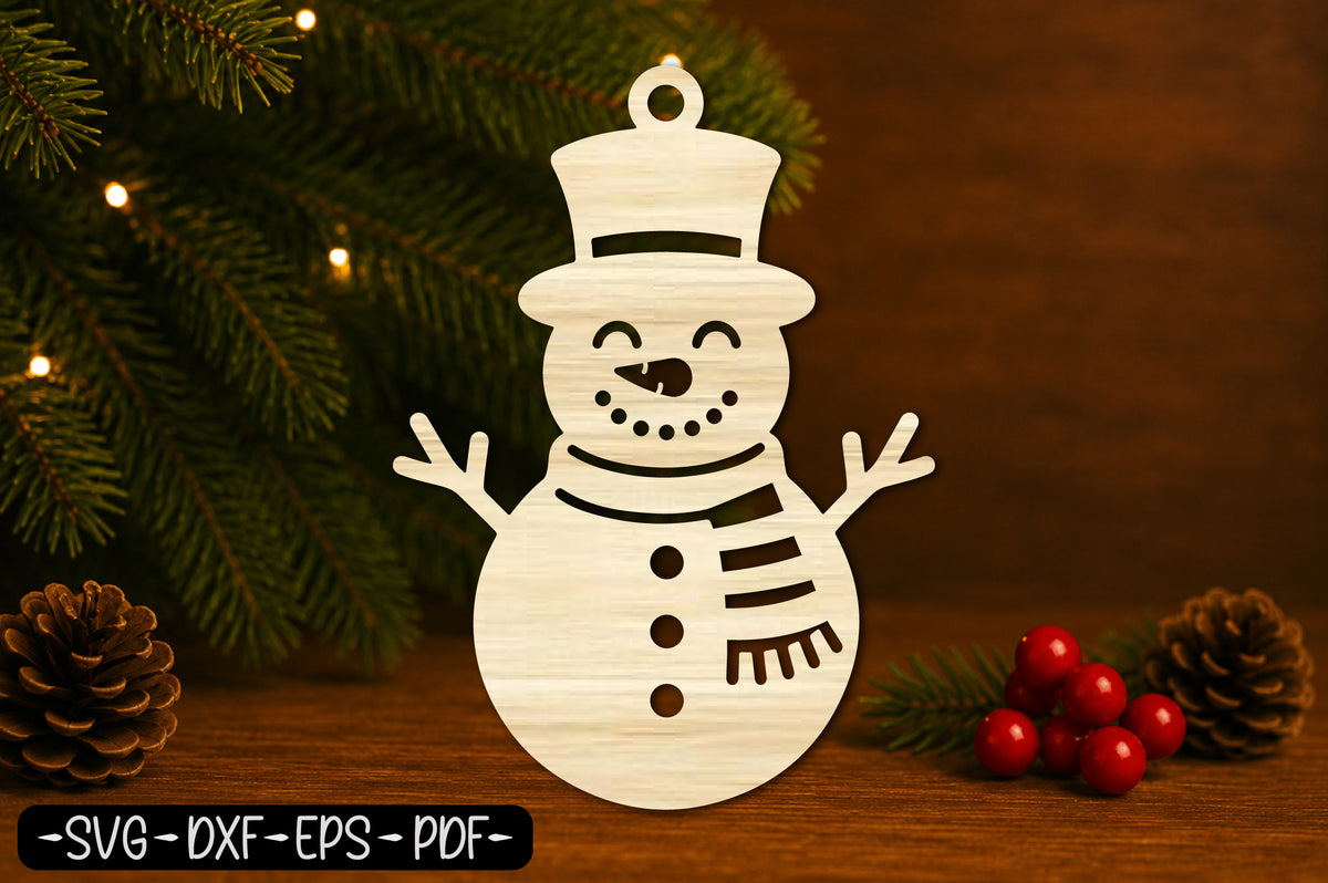 Cute Snowman Ornament Laser Cut SVG, Christmas Snowman Cut File, Winter Ornament SVG, Snowman Christmas Laser Cut
