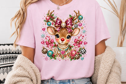 Cute Christmas Snowman Reindeer Gingerbread Nutcracker PNG Pink Holiday Sublimation Design