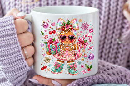 Cute Christmas Snowman Reindeer Gingerbread Nutcracker PNG Pink Holiday Sublimation Design