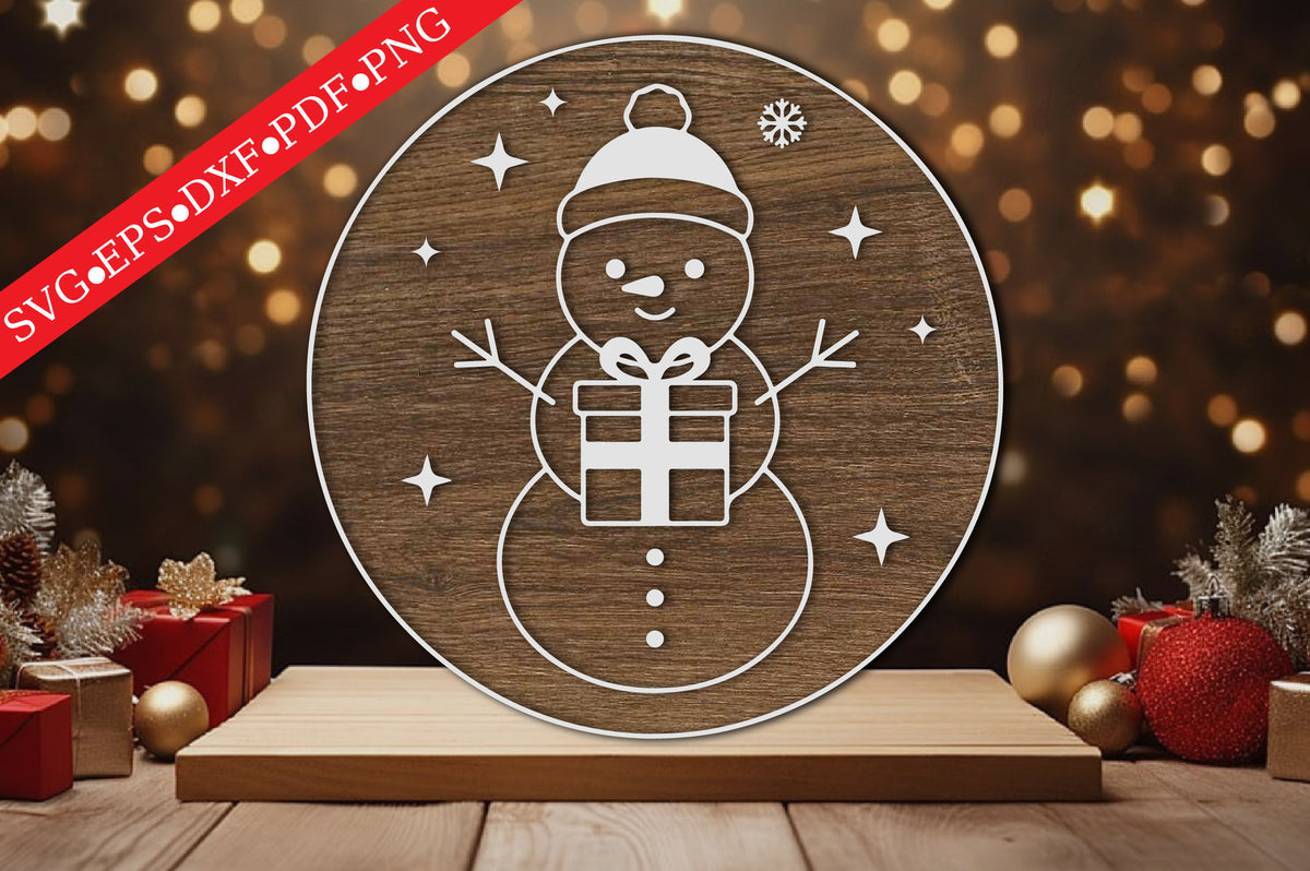 Cute Snowman Round Sign Laser Cut SVG