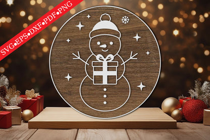Cute Snowman Round Sign Laser Cut SVG