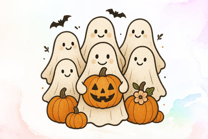 Cute Spooky Ghost Pumpkin Halloween PNG