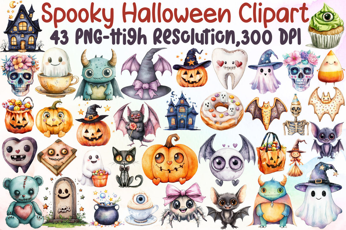 Cute Spooky Halloween Clipart Bundle 43 PNG