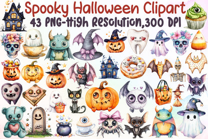 Cute Spooky Halloween Clipart Bundle 43 PNG