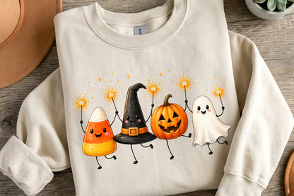 Cute Halloween Characters PNG | Candy Corn Ghost Pumpkin Witch Hat Halloween Clipart | Spooky Fall Sublimation Design