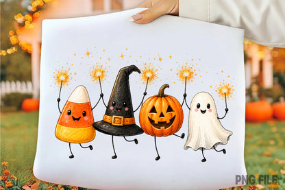 Cute Halloween Characters PNG | Candy Corn Ghost Pumpkin Witch Hat Halloween Clipart | Spooky Fall Sublimation Design