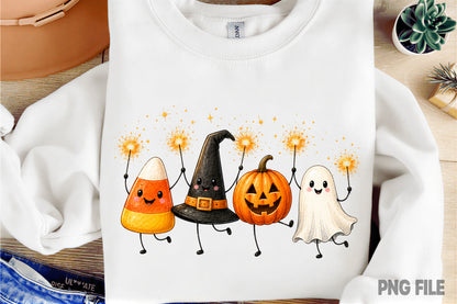 Cute Halloween Characters PNG | Candy Corn Ghost Pumpkin Witch Hat Halloween Clipart | Spooky Fall Sublimation Design