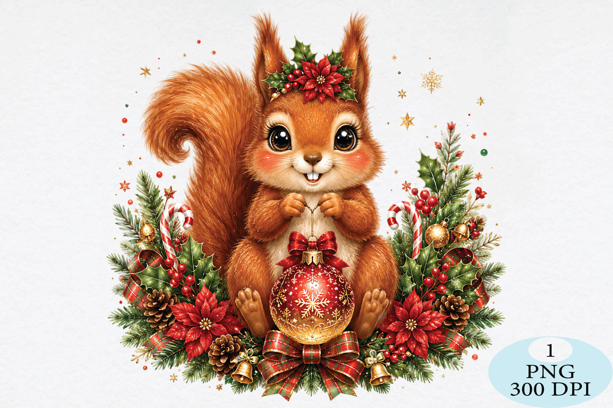 Cute Squirrel Christmas Ornament PNG