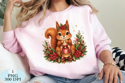 Cute Squirrel Christmas Ornament PNG