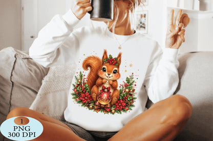Cute Squirrel Christmas Ornament PNG