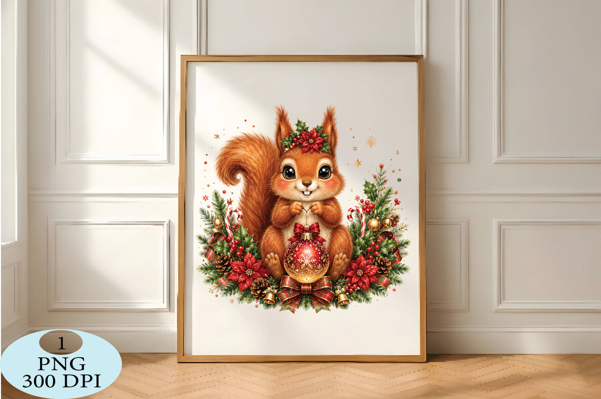 Cute Squirrel Christmas Ornament PNG