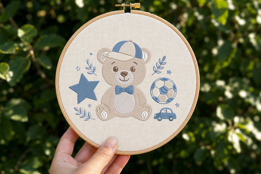 Cute Teddy Bear Soccer Embroidery Design