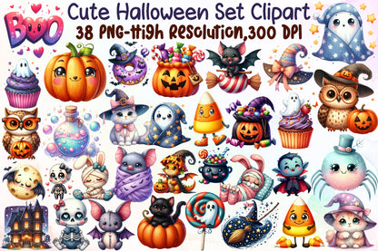 Cute Watercolor Halloween Set Clipart 38 PNG