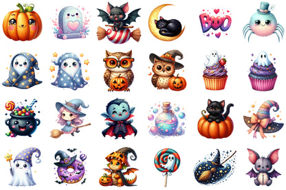 Cute Watercolor Halloween Set Clipart 38 PNG