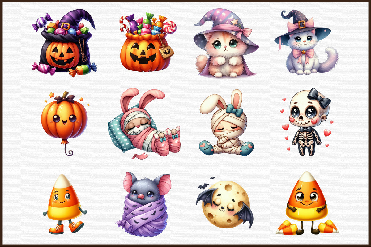 Cute Watercolor Halloween Set Clipart 38 PNG
