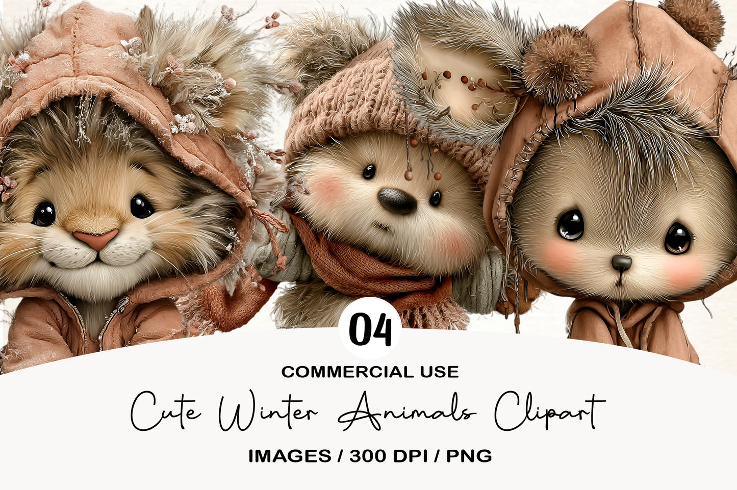 Cute Winter Animals Clipart PNG Bundle | Adorable Watercolor Winter Animal Clipart