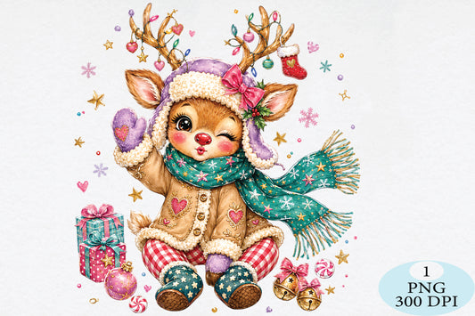 Cute Winter Christmas Reindeer PNG