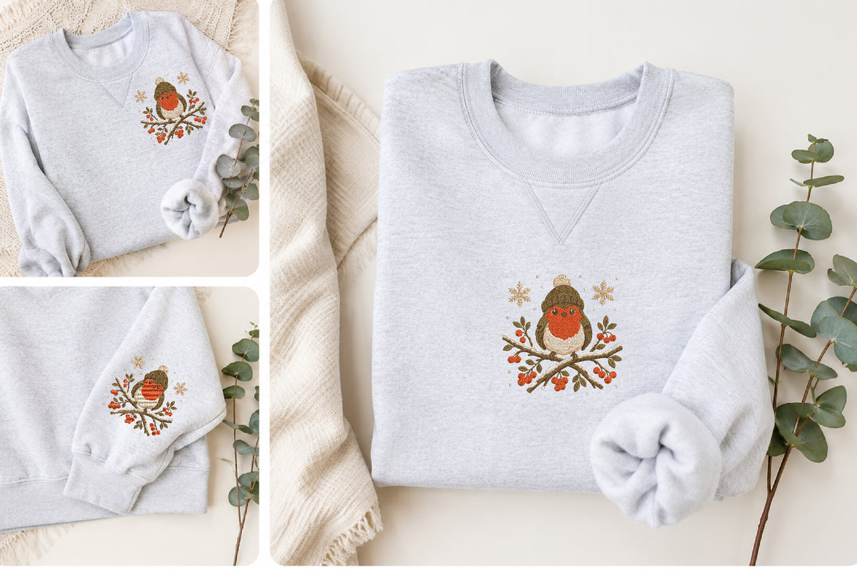 Cute Winter Robin Embroidery Design