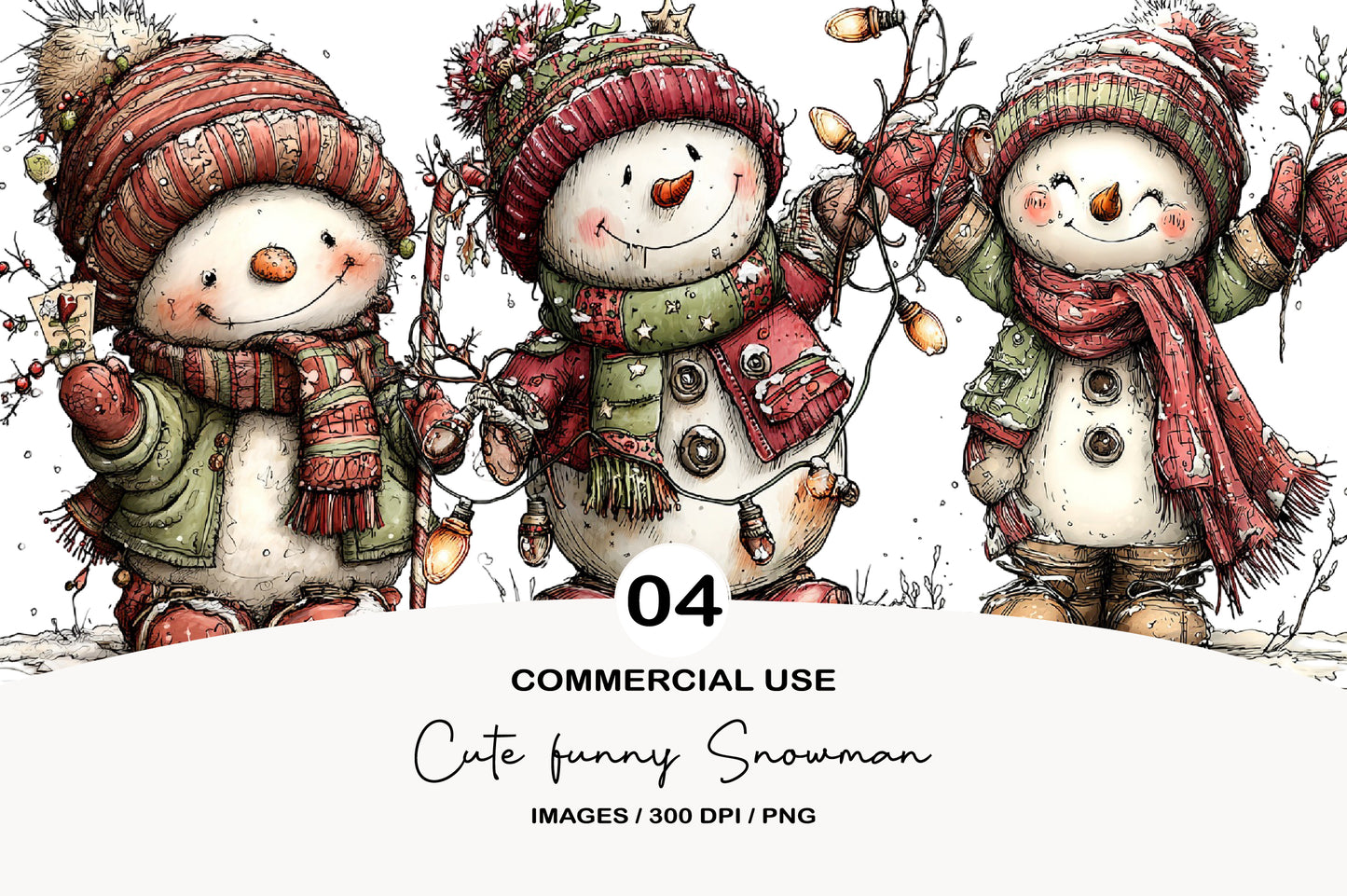 Cute Funny Snowman Clipart PNG Bundle | Adorable Watercolor Christmas Snowman Clipart | Festive Winter Snowman PNG