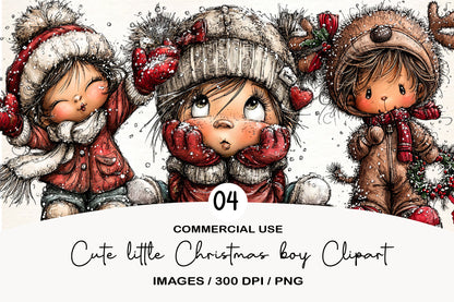Cute Little Christmas Boy Clipart PNG