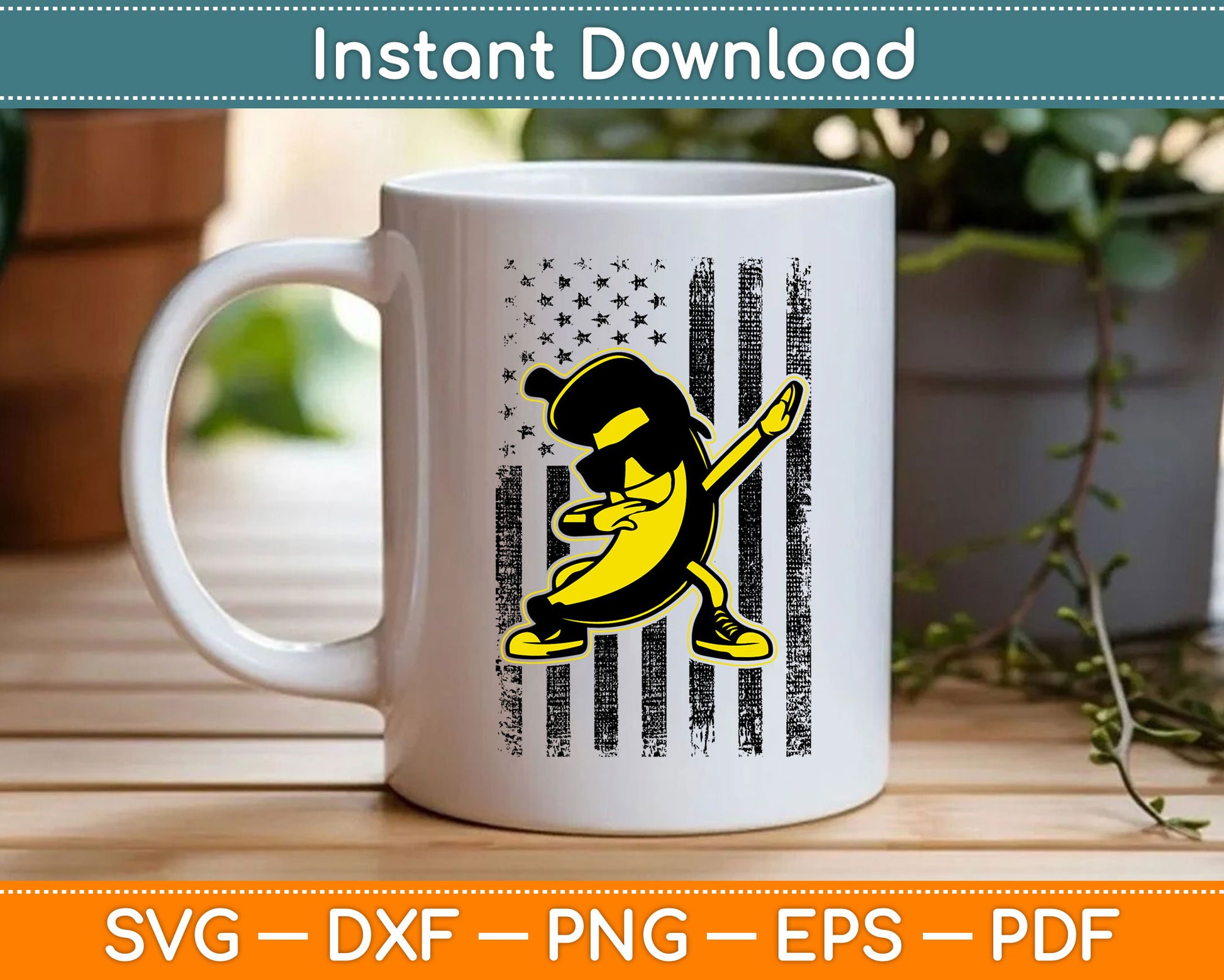 Dabbing Banana Retro American Flag Banana SVG Digital Cutting File