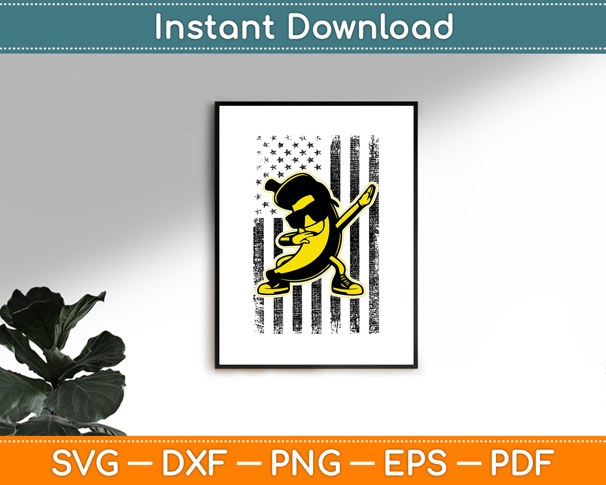Dabbing Banana Retro American Flag Banana SVG Digital Cutting File