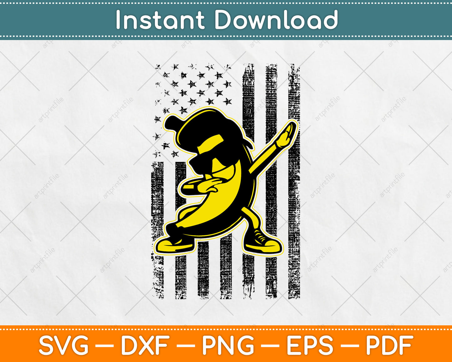 Dabbing Banana Retro American Flag Banana SVG Digital Cutting File