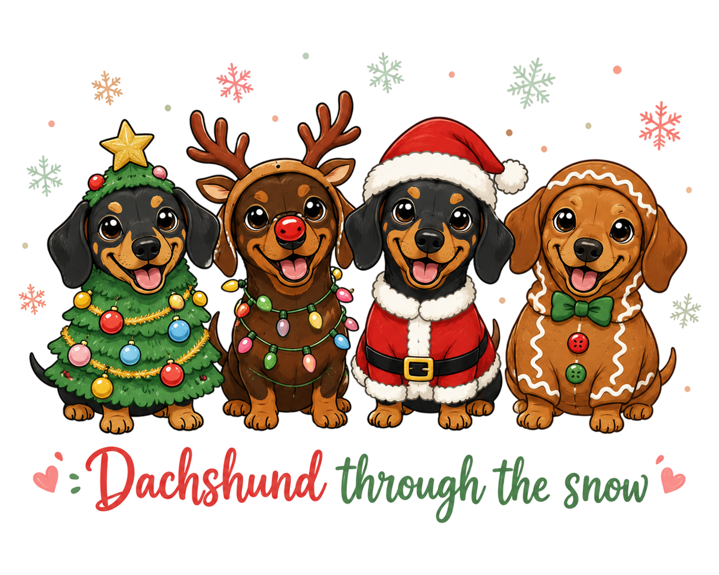 Christmas Dachshund Dogs PNG  Cute Holiday Dog Sublimation
